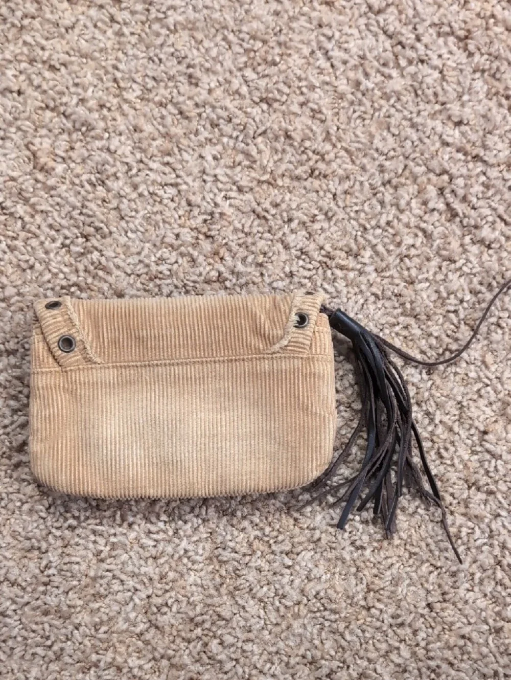 American Eagle Outfitters Tan Corduroy Fringe Wristlet Clutch